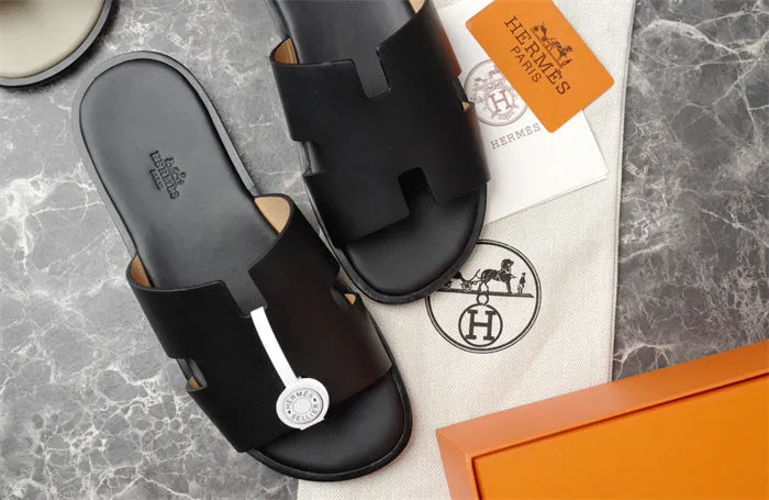 Imported & Stylish H Cut Style   Black Leather Slipper