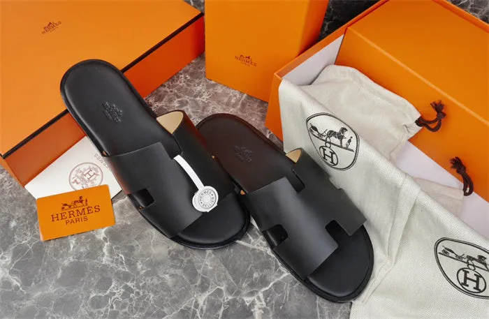 Imported & Stylish H Cut Style   Black Leather Slipper