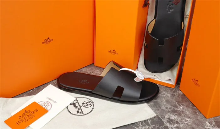 Imported & Stylish H Cut Style   Black Leather Slipper