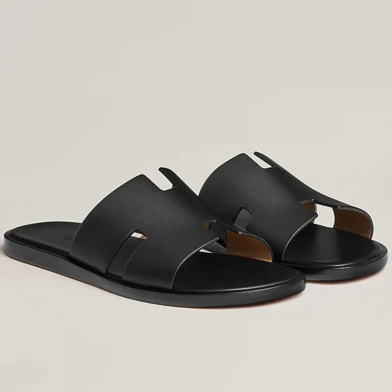 Imported & Stylish H Cut Style   Black Leather Slipper