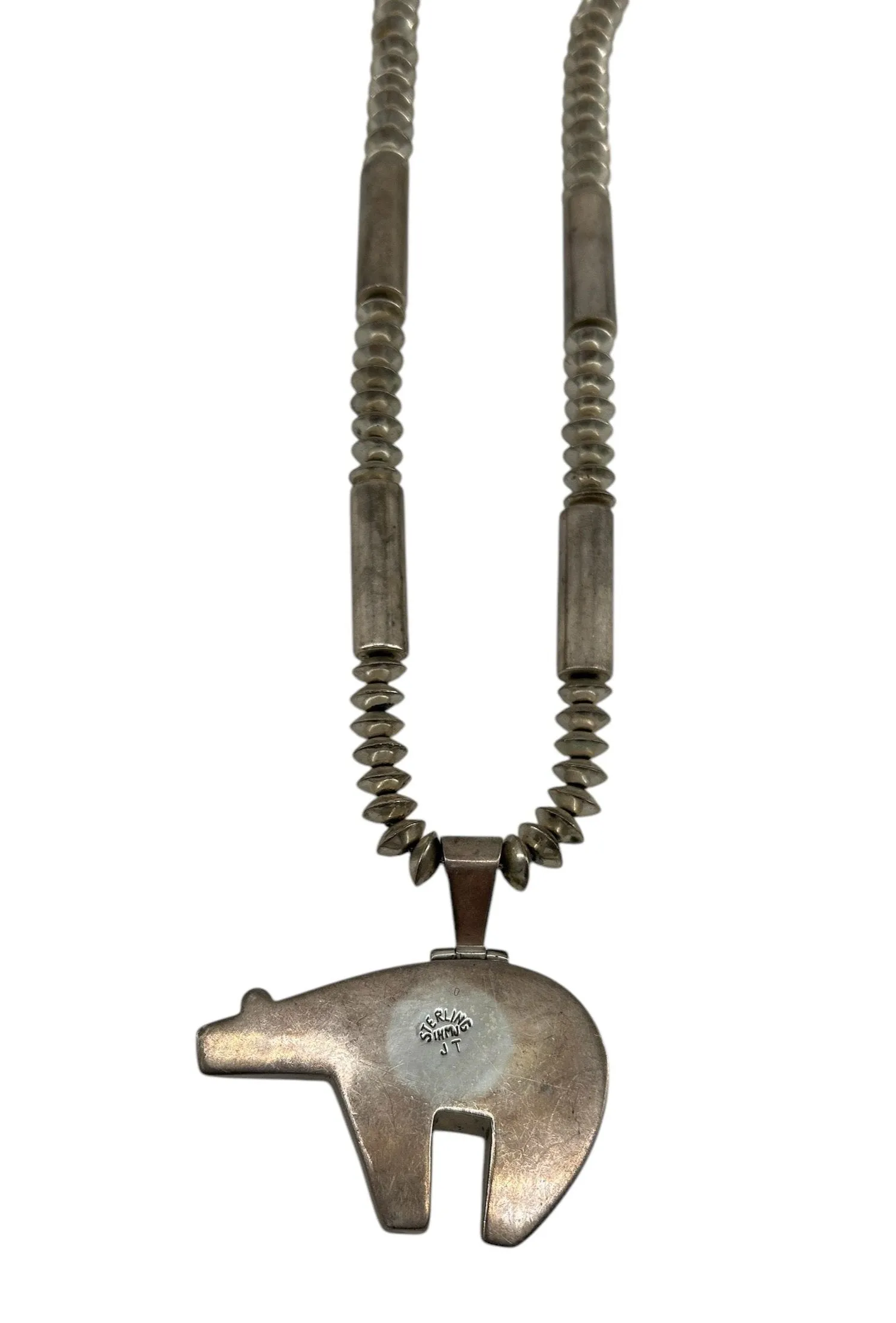 Jack & Mary Tom Navajo Sterling Silver Spirit Bear Necklace