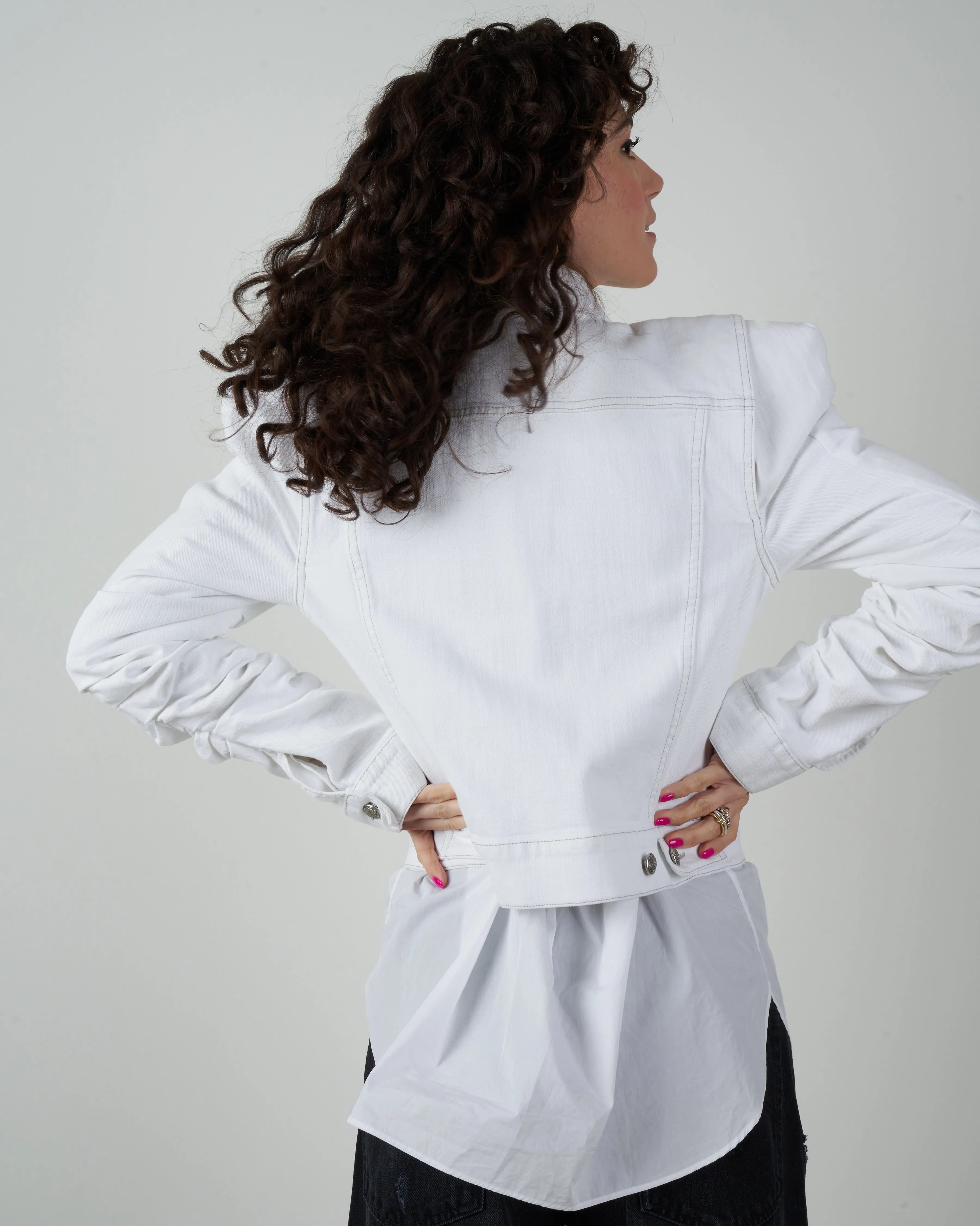 kelsey shirring denim jacket - white