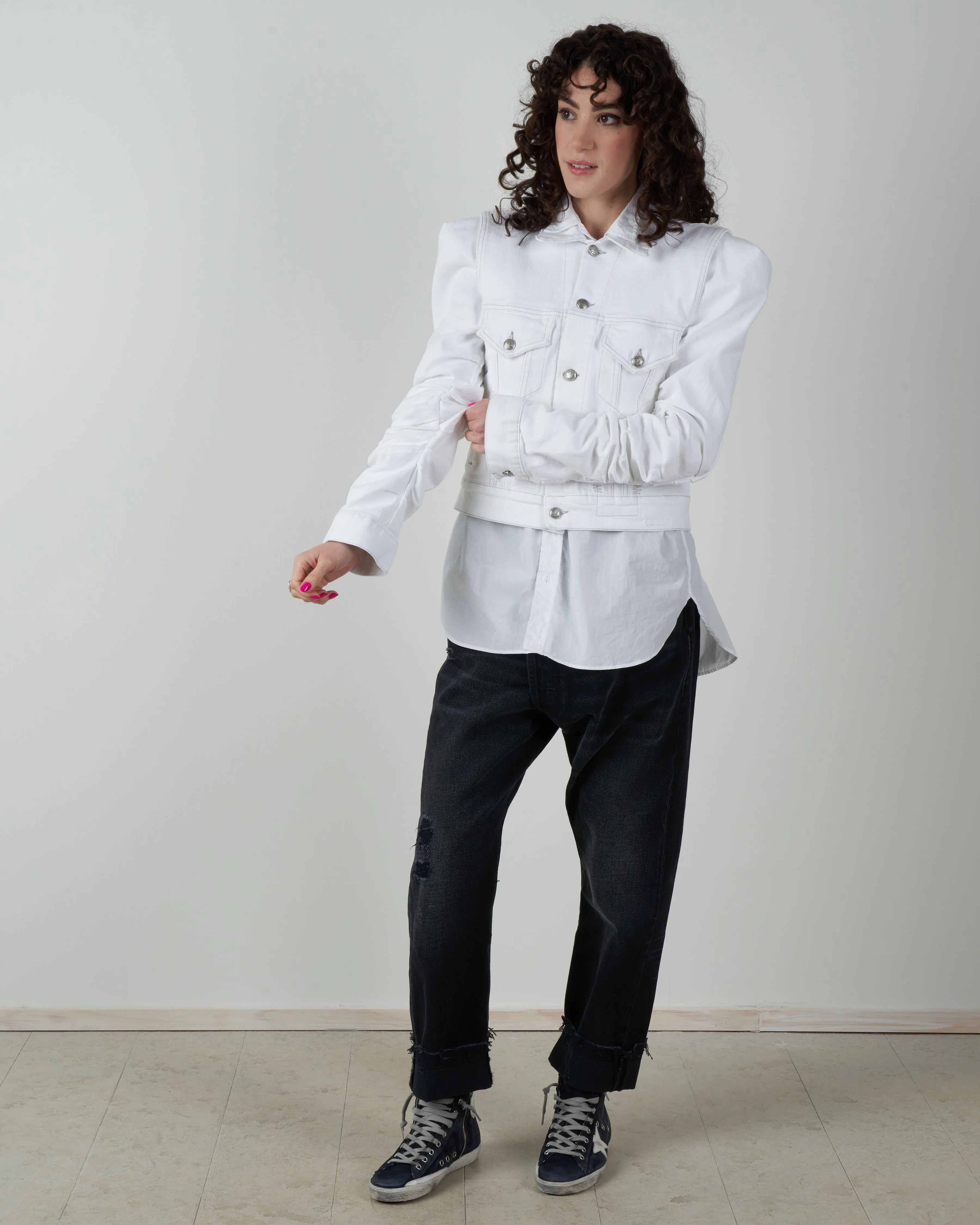 kelsey shirring denim jacket - white