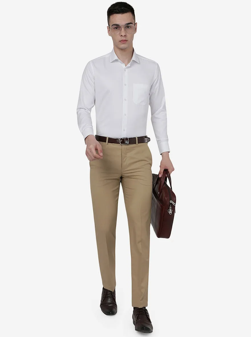 Khaki Solid Slim Fit Formal Trouser | Metal