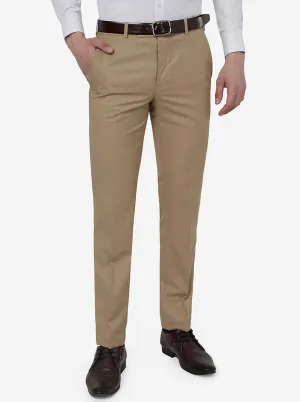 Khaki Solid Slim Fit Formal Trouser | Metal