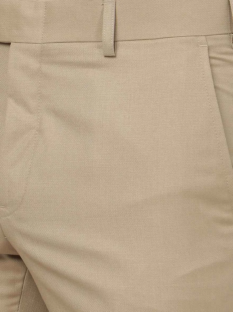Khaki Solid Slim Fit Formal Trouser | Metal