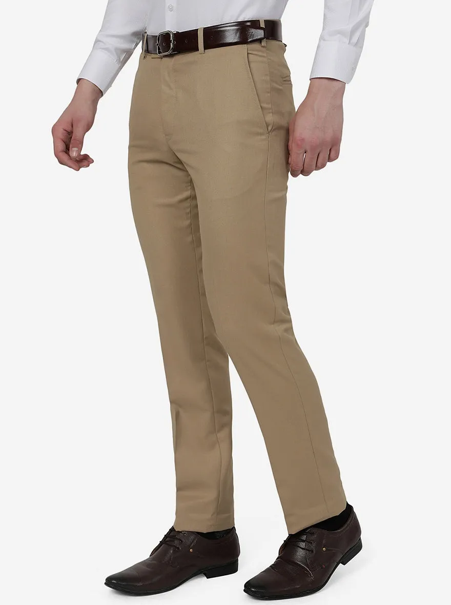 Khaki Solid Slim Fit Formal Trouser | Metal