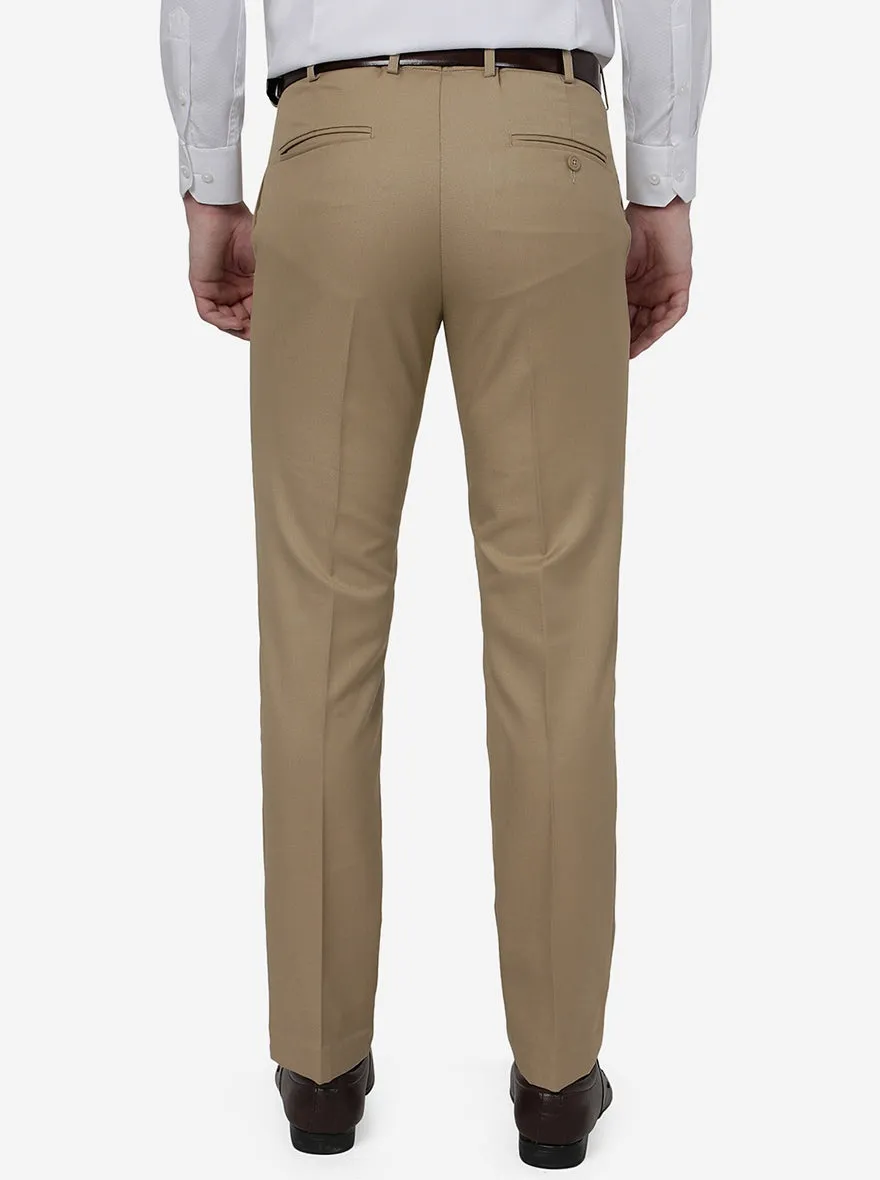 Khaki Solid Slim Fit Formal Trouser | Metal