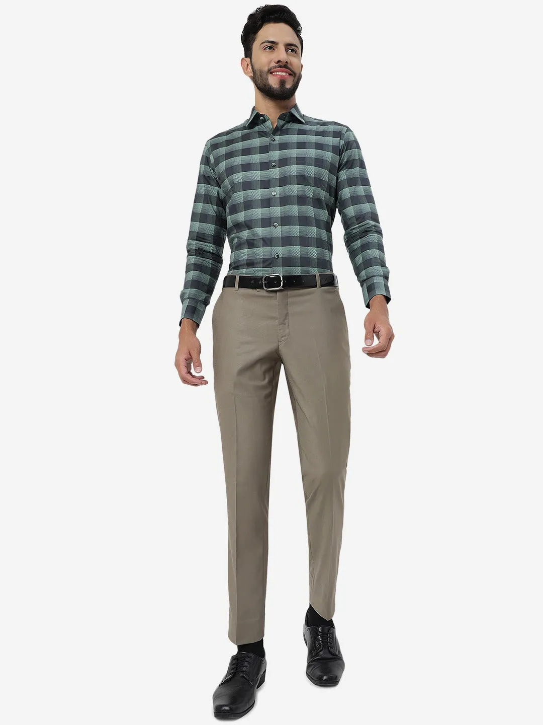 Khaki Solid Super Slim Fit Formal Trouser | JadeBlue