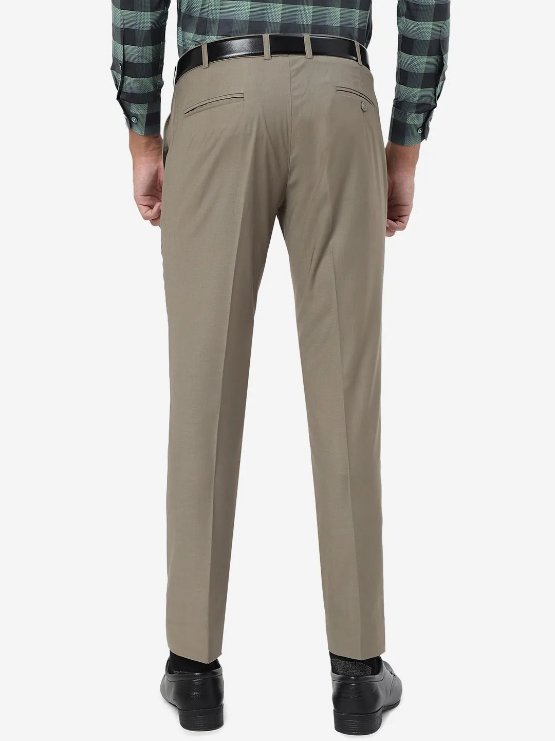 Khaki Solid Super Slim Fit Formal Trouser | JadeBlue