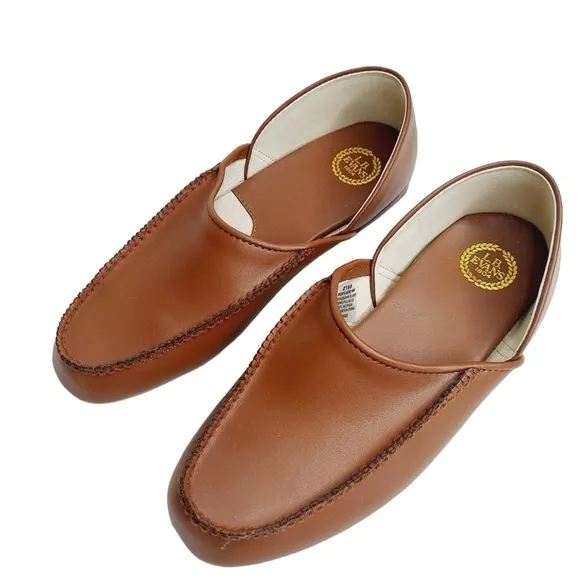 L.B. Evans 9 M Chicopee Slippers Brown Leather Classic Moccasin House Shoe EUC