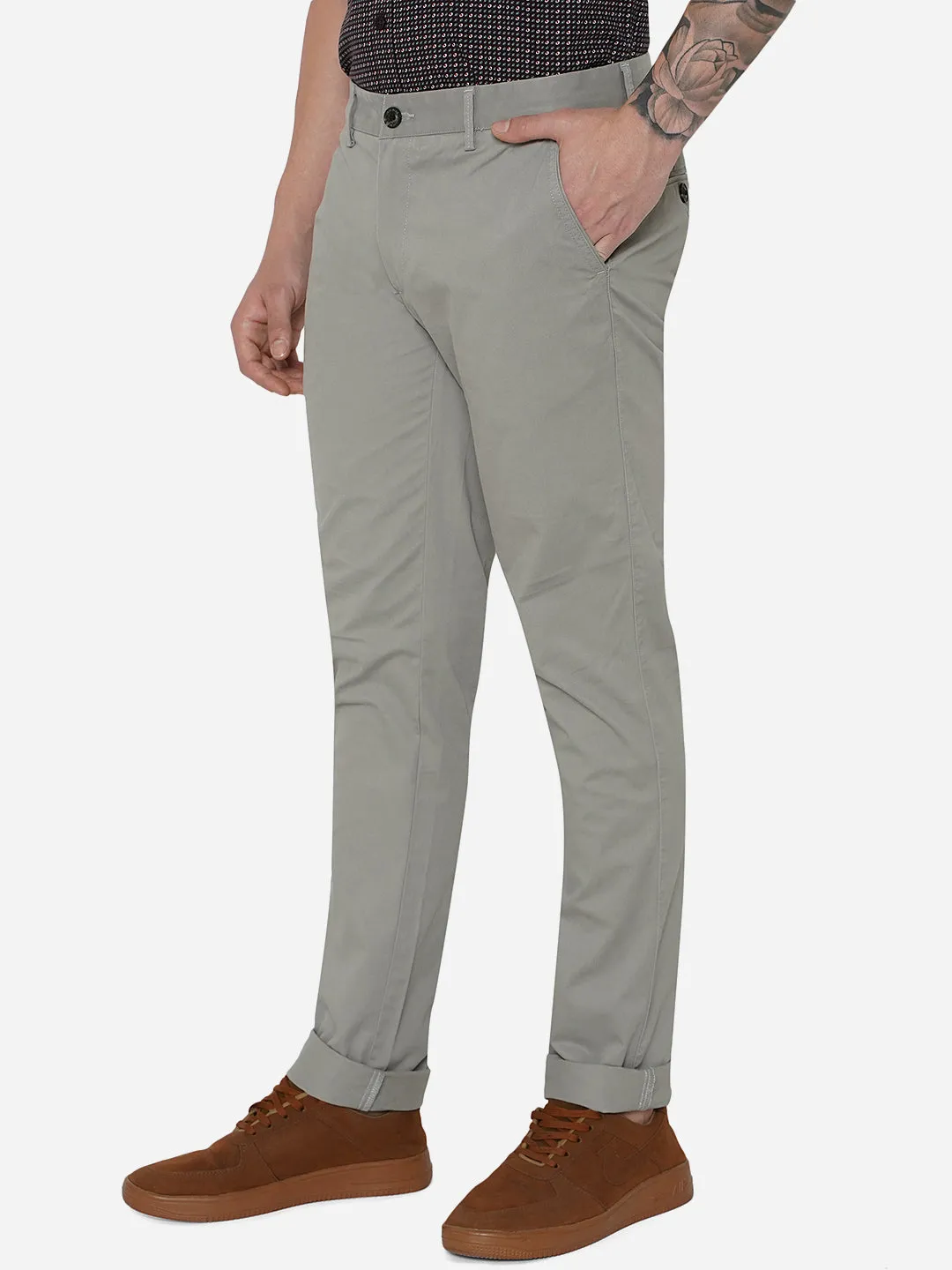 Light Grey Solid Uno Fit Casual Trouser | JadeBlue