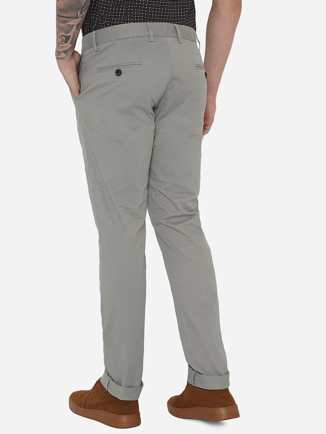 Light Grey Solid Uno Fit Casual Trouser | JadeBlue