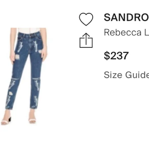 Like New Sandro size 40 Rebecca lightning bolt graphic ripped Pearl jeans size 8