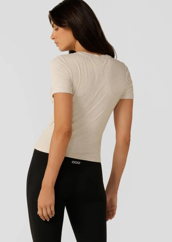 Lorna Jane Easy Adjust Rib Short Sleeve Top - Oat Marl