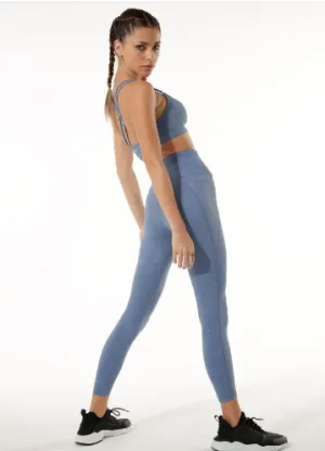 Lorna Jane Hi-Fold No Ride Ankle Biter Leggings - Washed Misty Blue
