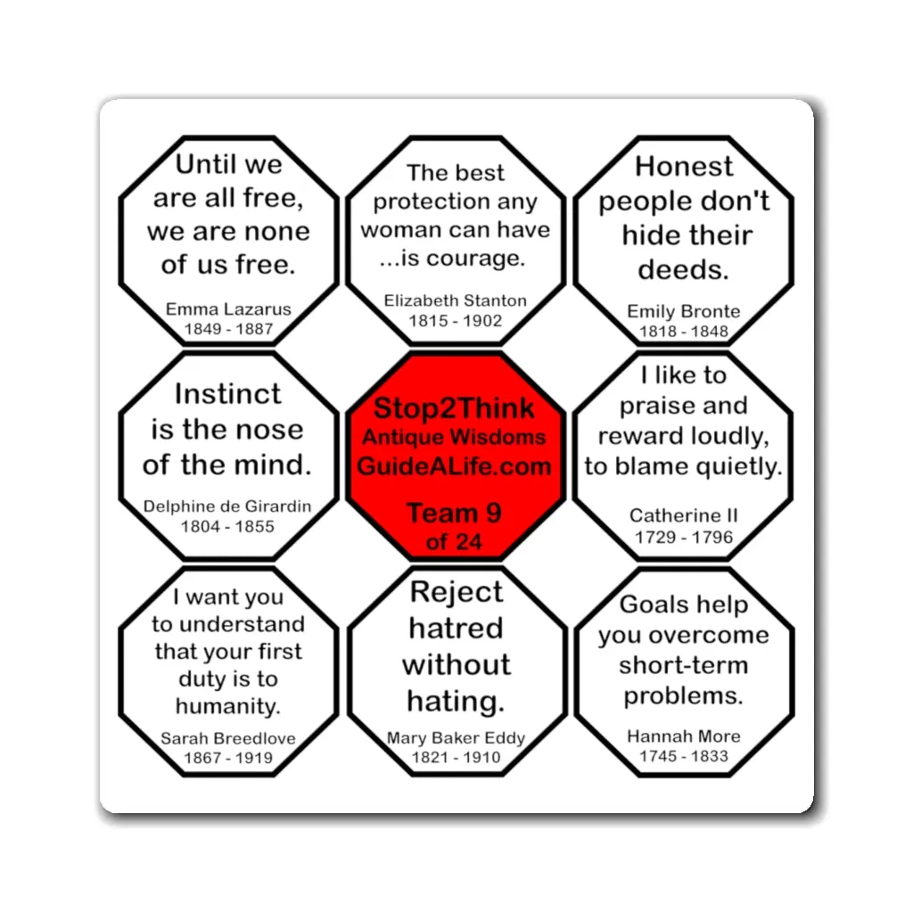 MagneticWisdom Team 9 of 24 - Wise Women -  Stop2Think Magnetic Rival Wisdoms GuideALife.com
