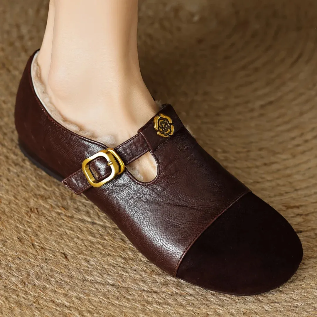 Mary Jane Patchwork Sheepskin Flats
