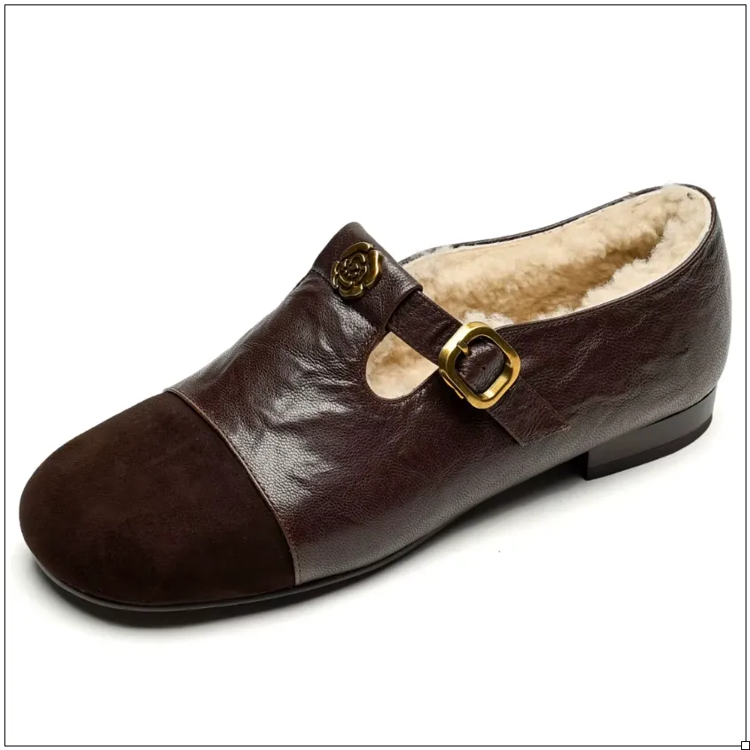 Mary Jane Patchwork Sheepskin Flats