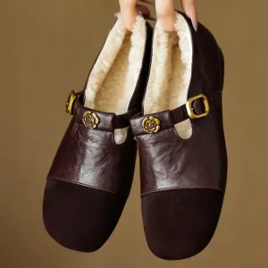 Mary Jane Patchwork Sheepskin Flats