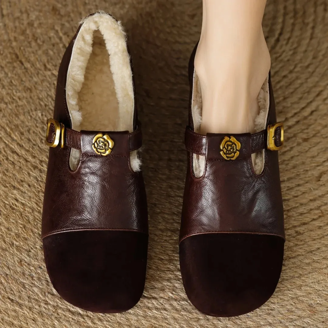 Mary Jane Patchwork Sheepskin Flats