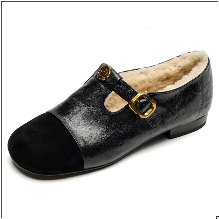 Mary Jane Patchwork Sheepskin Flats