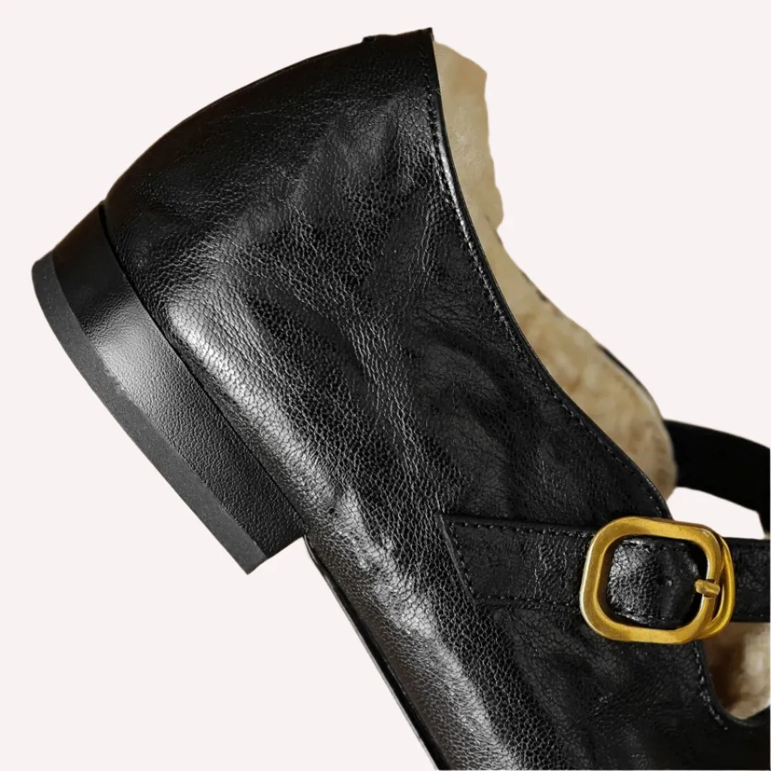 Mary Jane Patchwork Sheepskin Flats