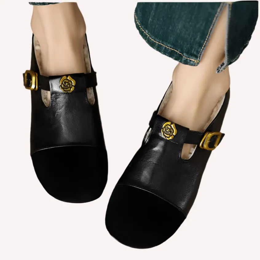 Mary Jane Patchwork Sheepskin Flats
