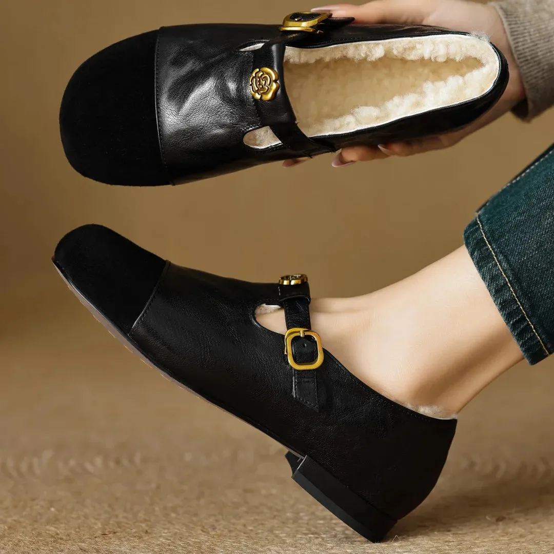 Mary Jane Patchwork Sheepskin Flats