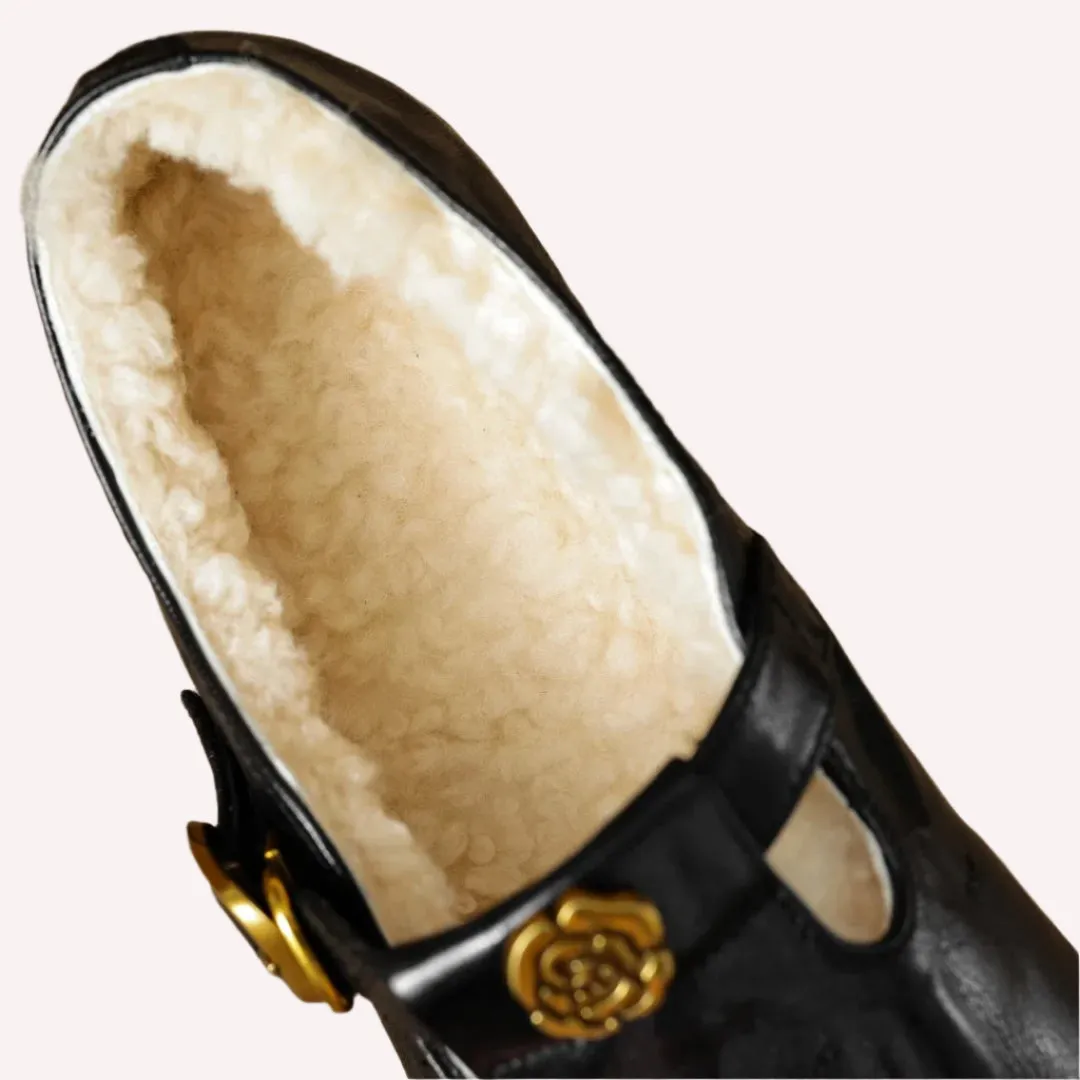 Mary Jane Patchwork Sheepskin Flats