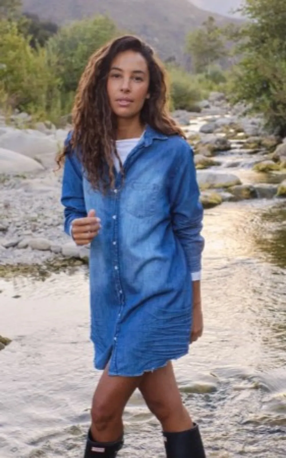 Mary Shirt Dress in Distressed Vintage Wash