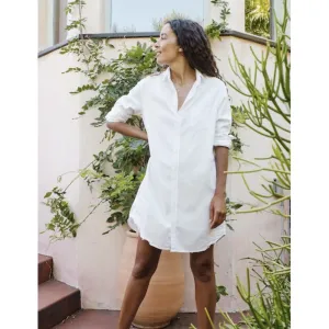 Mary Shirt Dress in White Tattered Denim