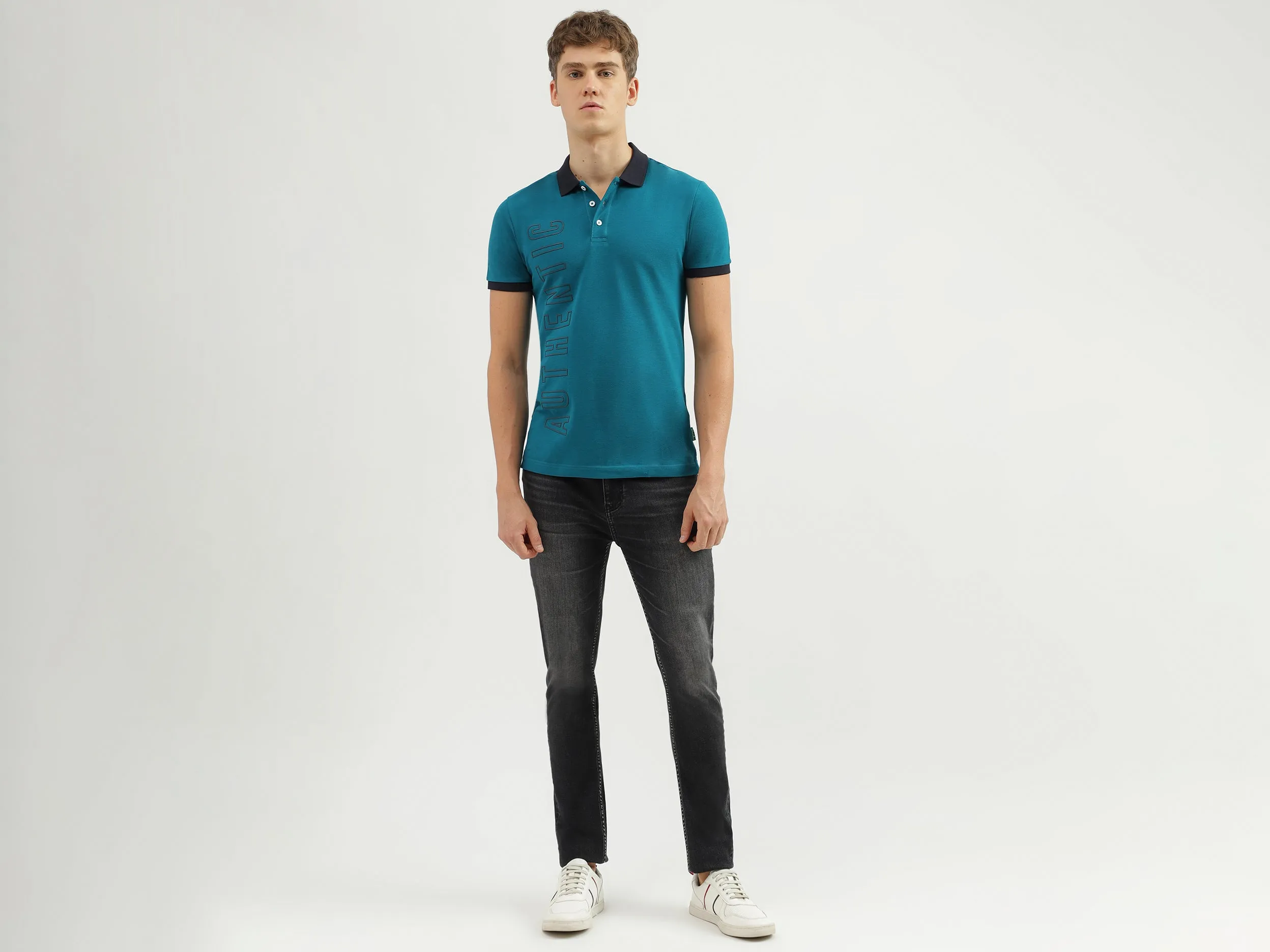 Men's Regular Fit Polo Neck Applique T-shirt