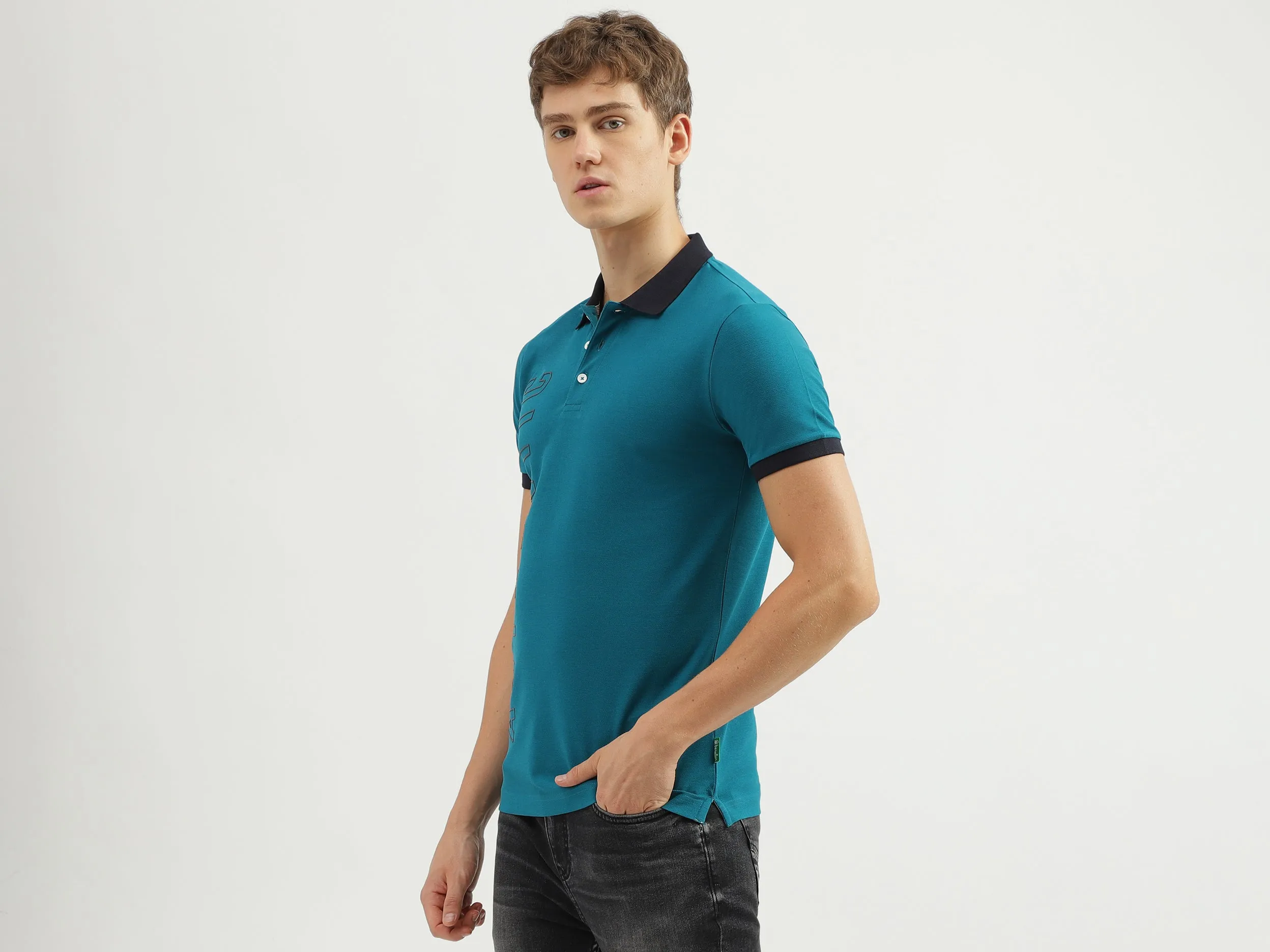 Men's Regular Fit Polo Neck Applique T-shirt