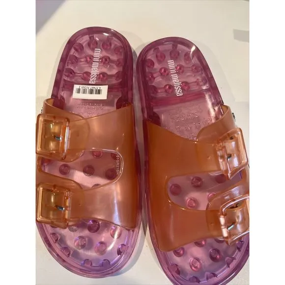 Mini Melissa Wide II Slide Sandals Big Kid 3 Pink Orange New without Box
