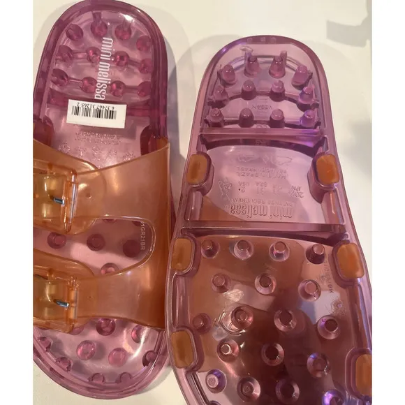 Mini Melissa Wide II Slide Sandals Big Kid 3 Pink Orange New without Box