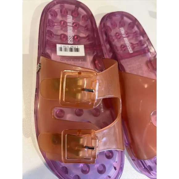 Mini Melissa Wide II Slide Sandals Big Kid 3 Pink Orange New without Box