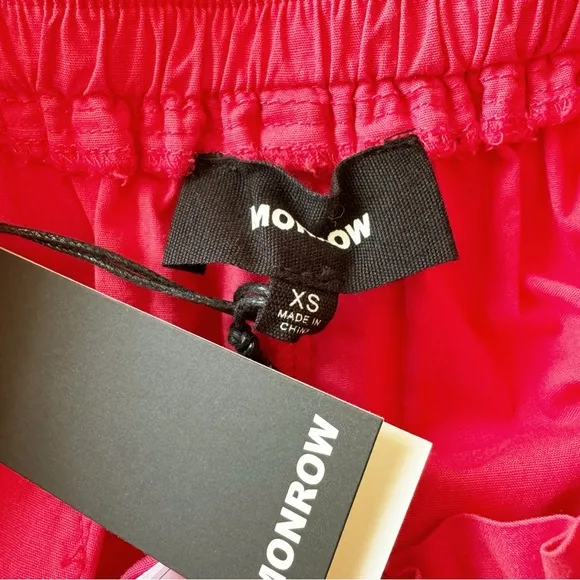Monrow Poplin Paperbag Waist Shorts in Fire Coral Pink | NWT