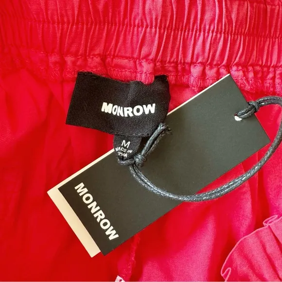 Monrow Poplin Paperbag Waist Shorts in Fire Coral Pink | NWT