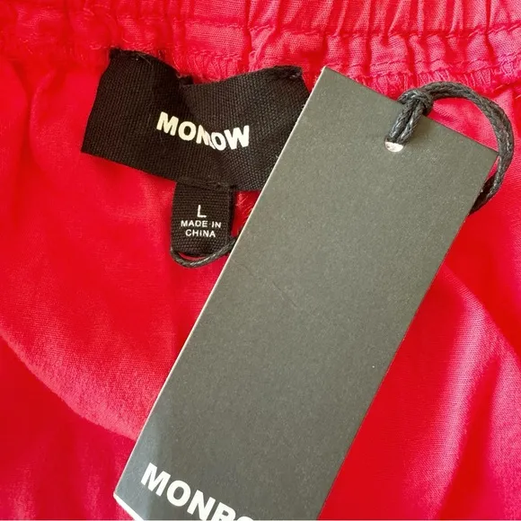Monrow Poplin Paperbag Waist Shorts in Fire Coral Pink | NWT