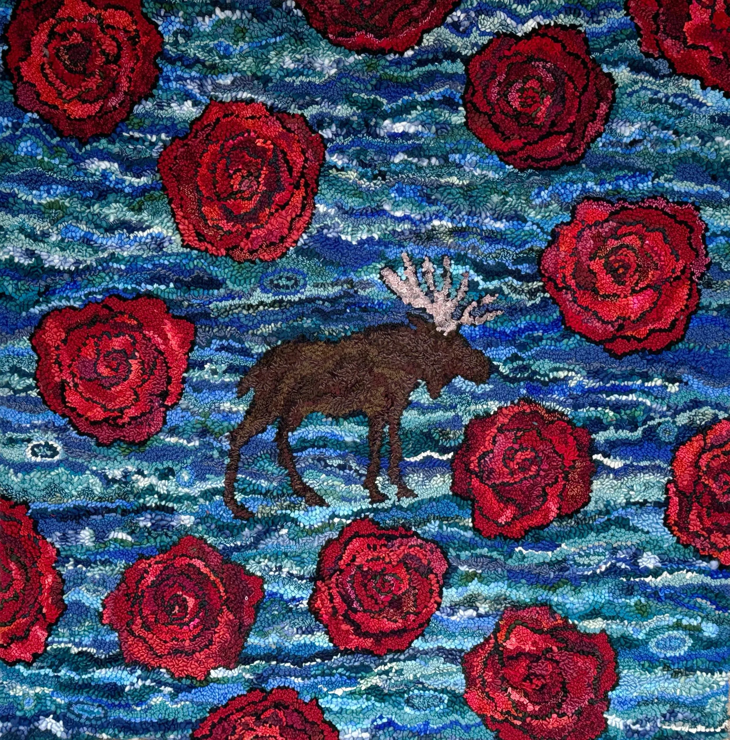 Moose and the Floating Roses 45" x 46"
