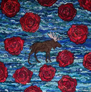 Moose and the Floating Roses 45" x 46"