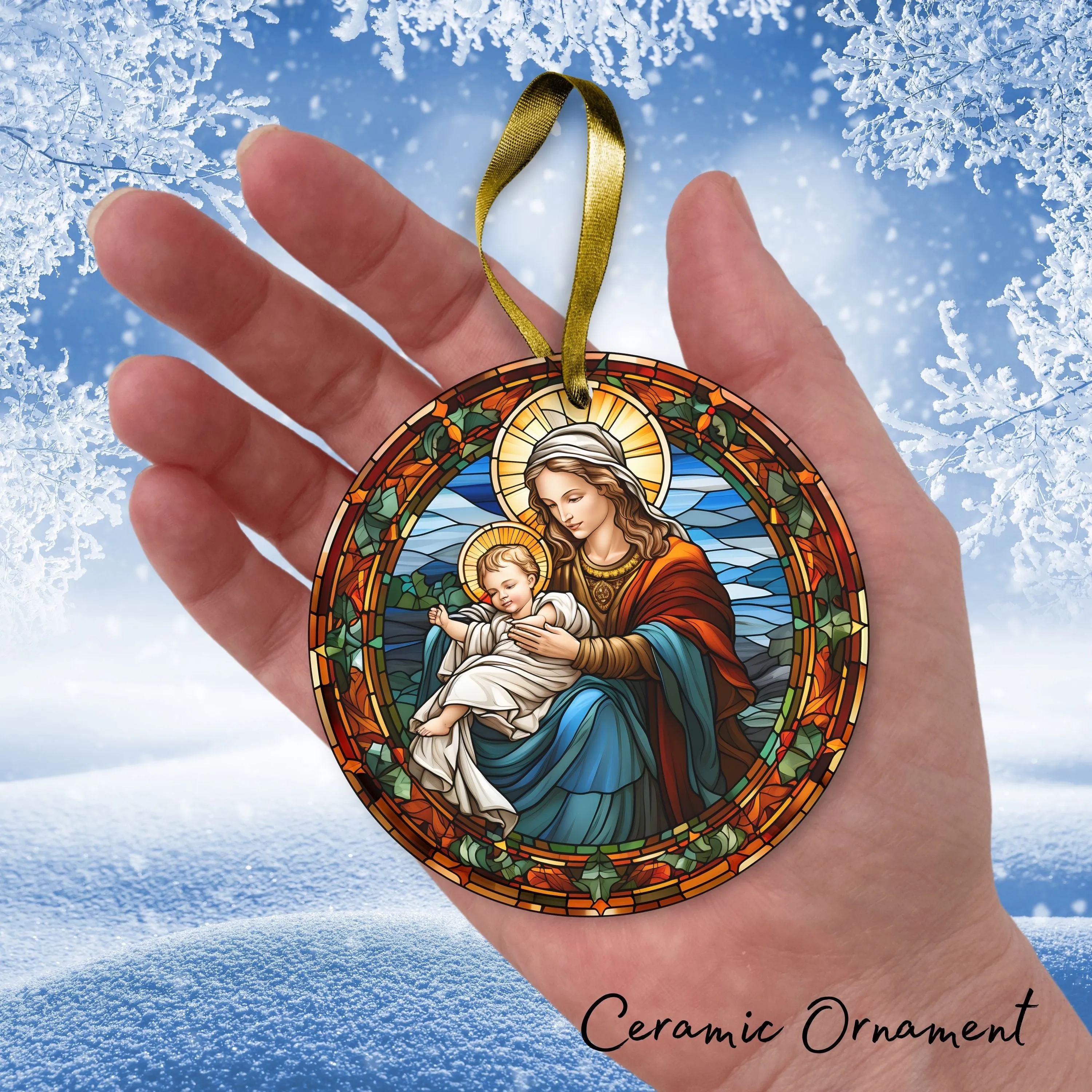 Mother Mary and Baby Jesus Ceramic Ornament 53-73