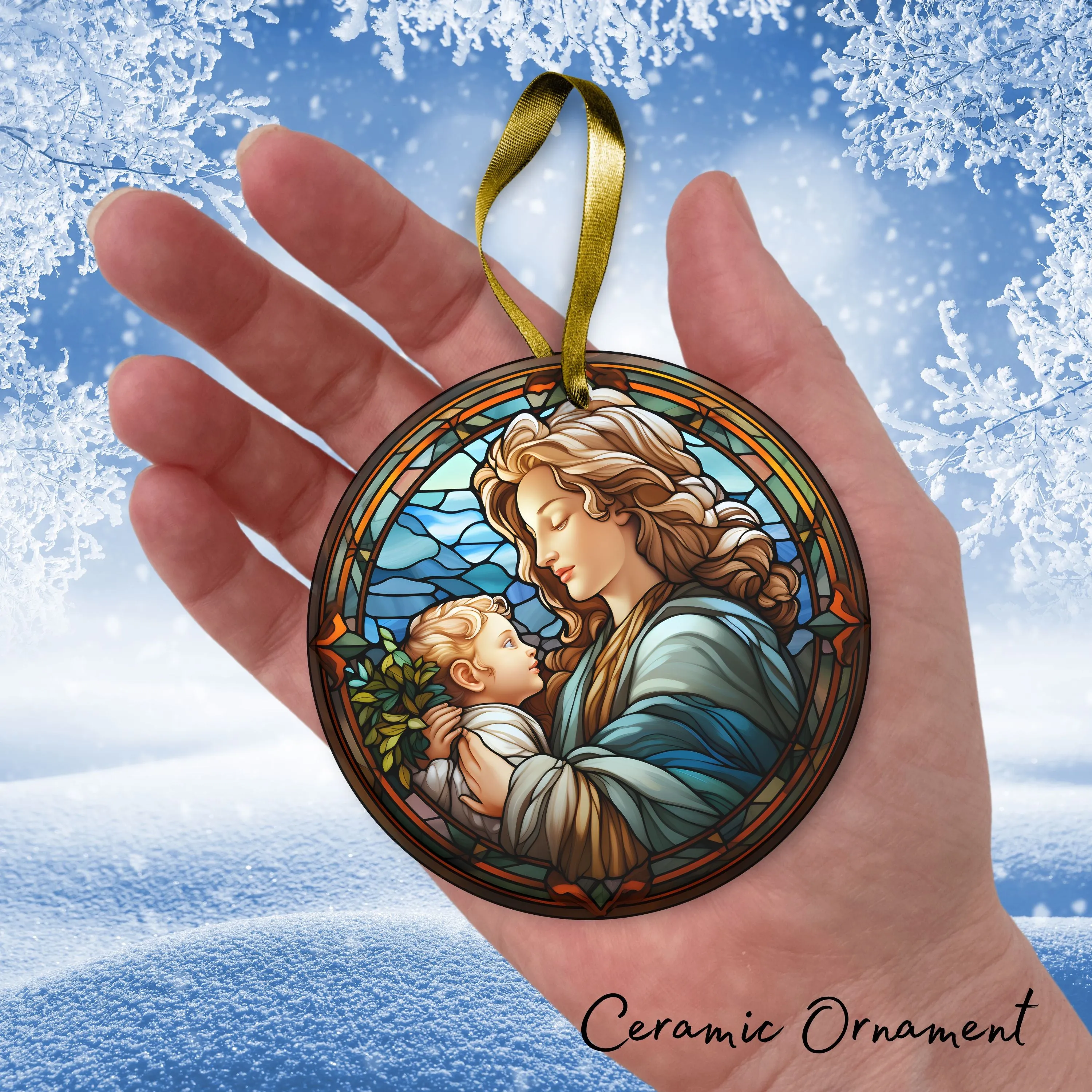 Mother Mary and Baby Jesus Ceramic Ornament 53-75