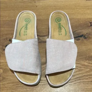 Naot IPO Linen and Leather Slide Sandals Pink Silver White Size 40 | US 9