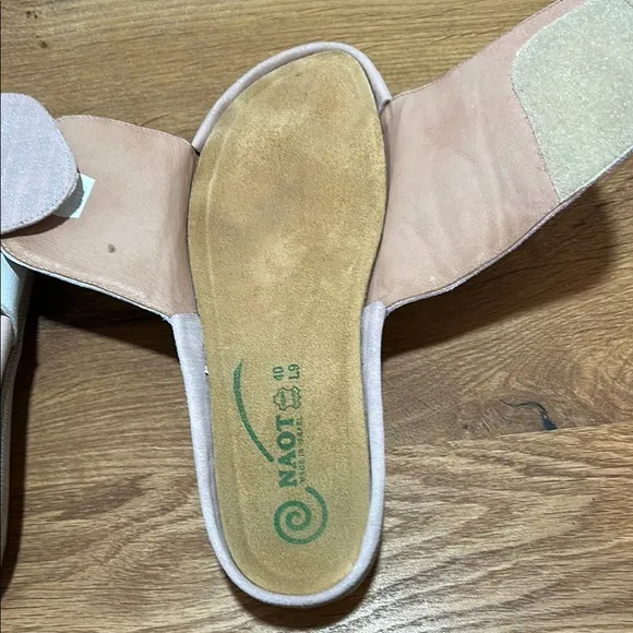 Naot IPO Linen and Leather Slide Sandals Pink Silver White Size 40 | US 9