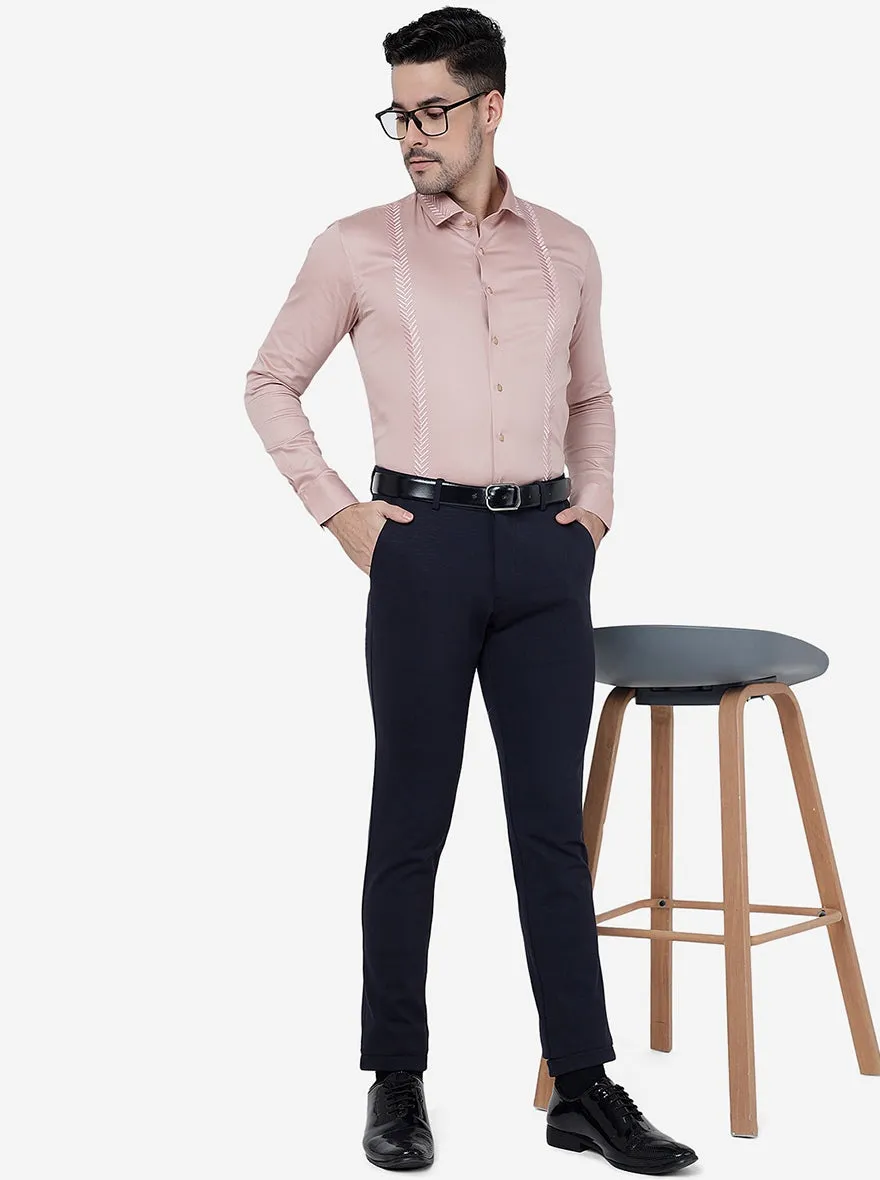 Navy Blue Solid Slim Fit Club Wear Trouser | JB Studio
