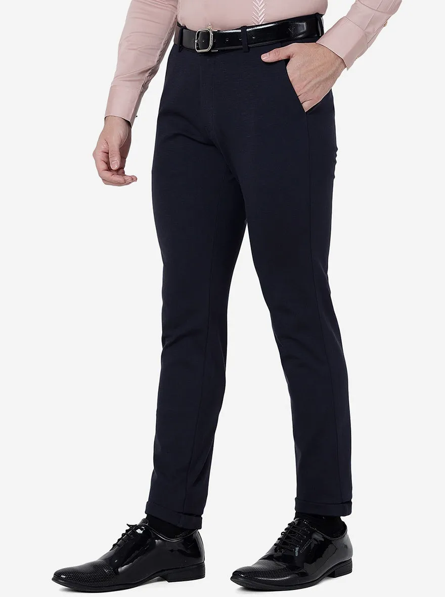 Navy Blue Solid Slim Fit Club Wear Trouser | JB Studio