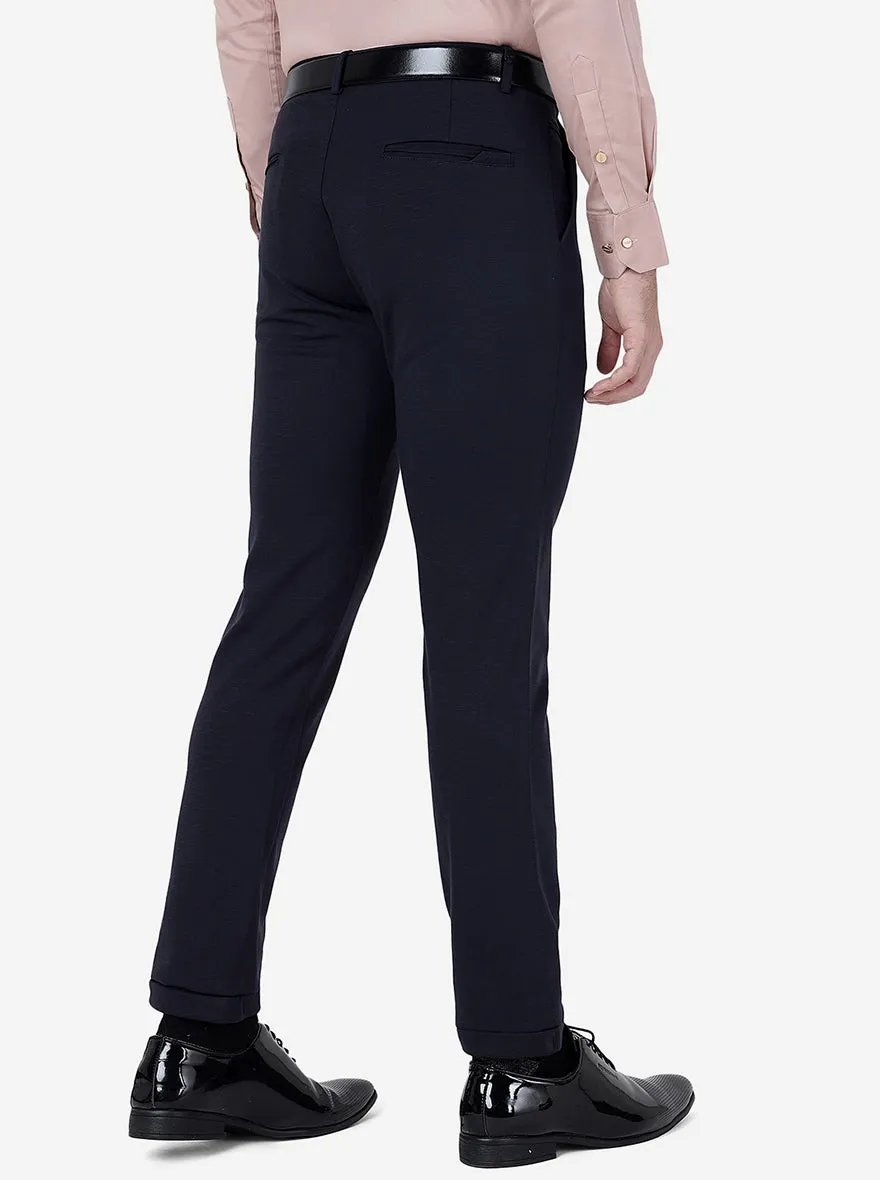 Navy Blue Solid Slim Fit Club Wear Trouser | JB Studio