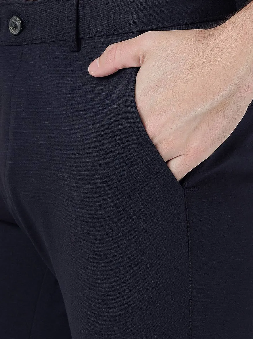 Navy Blue Solid Slim Fit Club Wear Trouser | JB Studio